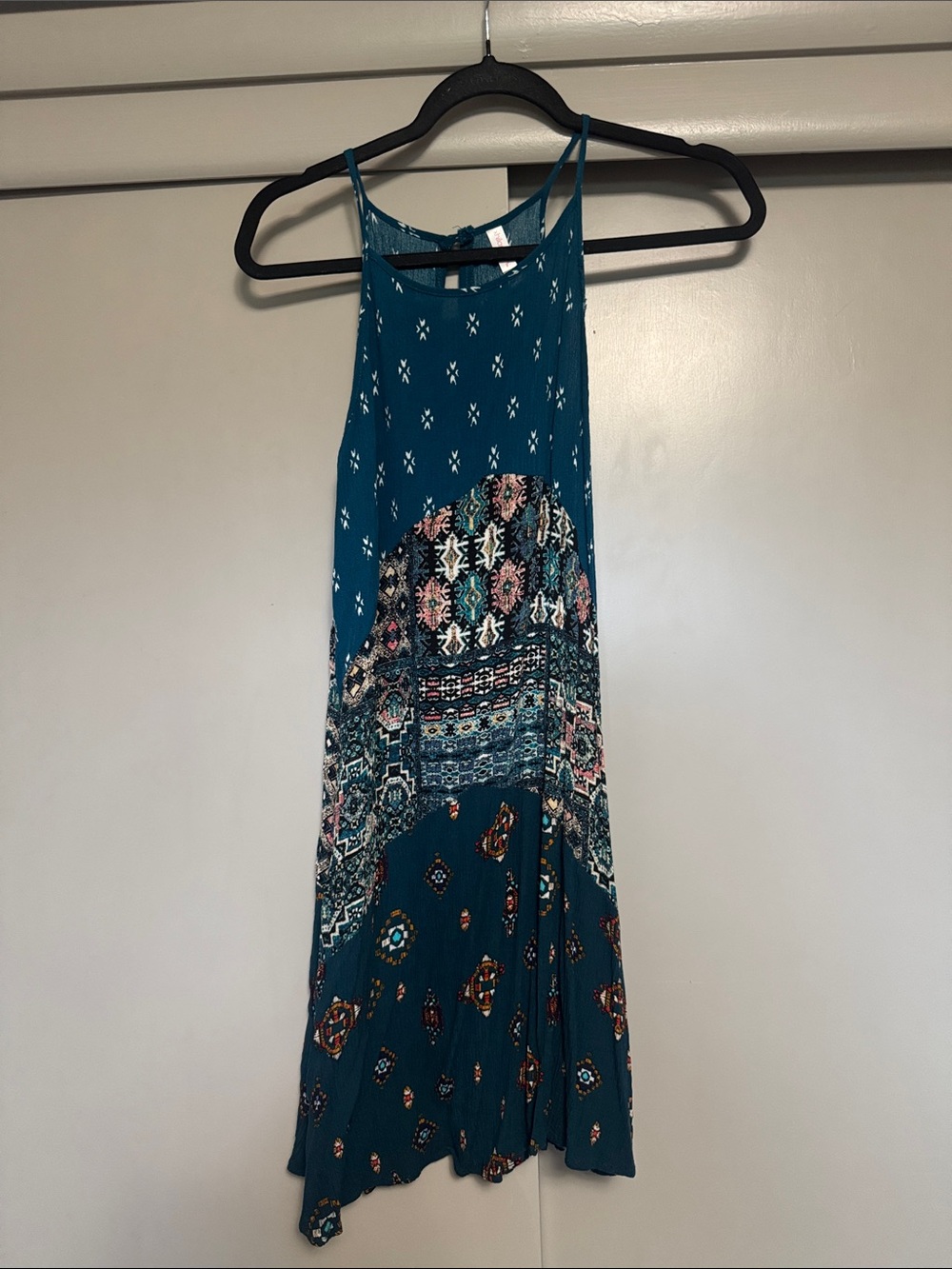 Boho style Teal Printed Halter Mini Dress